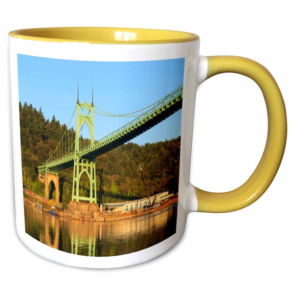 3drose, Usa, Oregon, Portland, St Johns Bridge - Us38 Rbr0667 - Rick a Brown, 15oz Two-tone Yellow Mug