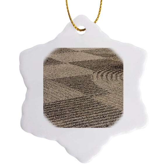 3drose, Usa, Oregon, Portland. Zen Patterns in Sand., 3 inch Snowflake Porcelain Ornament