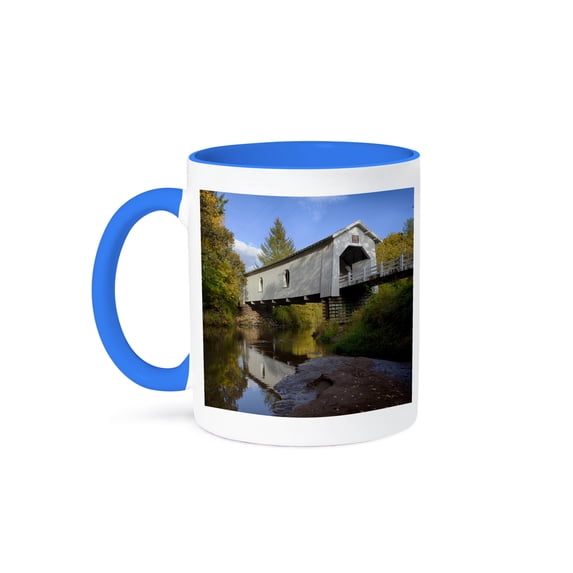 3dRose, USA, Oregon, Scio, Hoffman Bridge, Crabtree Creek - US38 RBR0655 - Rick A Brown, 15oz Two-Tone Blue Mug