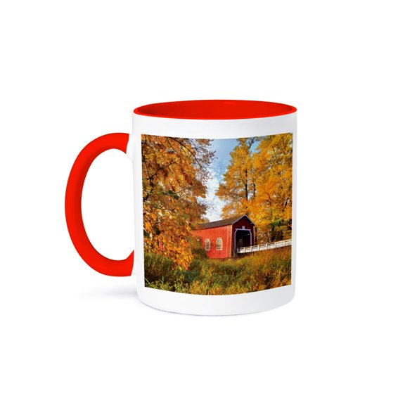 3drose, Usa, Oregon. Shimanek Covered Bridge in Lane County, Oregon, 11oz Two-tone Red Mug