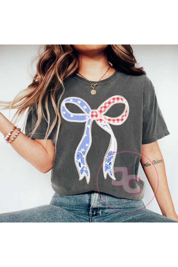 Usa Patriotic Bow T-Shirt: 4Th Of July Celebration Tee All Size S-5Xl