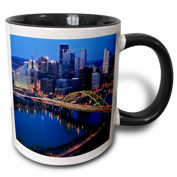 3drose, Usa, Pennsylvania, Pittsburgh. City Skyline at Twilight., 11oz Two-tone Black Mug