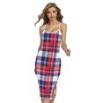 thumbnail image 1 of Usa Plaid Pattern Printed Cross Back Cami Dress, American Flag Fashion Summer Maxi Sexy Casual Dress For Women. Gifts For Us Independence Day, 4Th Of July, 1 of 4