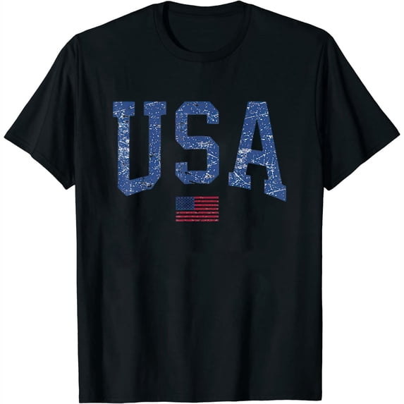Usa Shirt Women Men Kids Patriotic American Flag Distressed T-Shirt Black 3X-Large