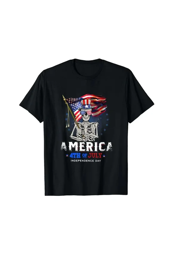 Usa Skull Flag America 4Th Of July Independence Day T-Shirt S-5XL Birthday Gifts; For Men & Women, Unisex T-Shirt