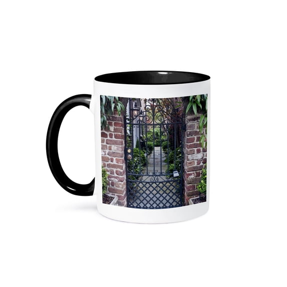Usa, South Carolina, Charleston, Historic House Gate - Us41 Rti0010 - Rob Tilley, 15oz Two-Tone Black Mug