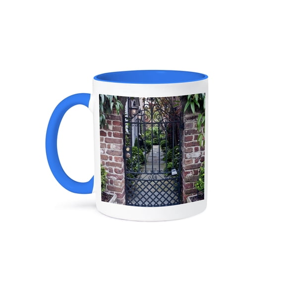 3dRose, USA, South Carolina, Charleston, Historic House Gate - US41 RTI0010 - Rob Tilley, 15oz Two-Tone Blue Mug