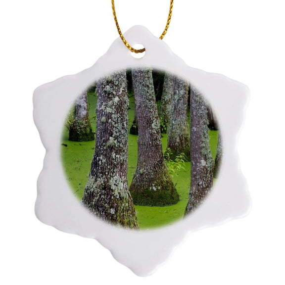 3drose, Usa, South Carolina, Charleston. Tupelo Trees in Swamp Water., 3 inch Snowflake Porcelain Ornament