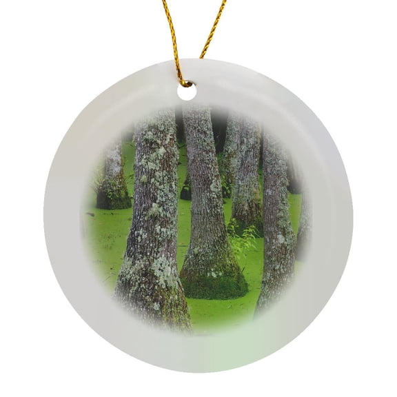 3drose, Usa, South Carolina, Charleston. Tupelo Trees in Swamp Water., Circle Porcelain Ornament
