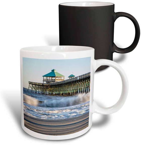 3drose, Usa, South Carolina. Folly Beach, Surf at the Pier on the Beach, 11oz Magic Transforming Mug