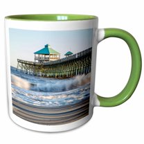 3drose, Usa, South Carolina. Folly Beach, Surf at the Pier on the Beach, 11oz Two-tone Green Mug
