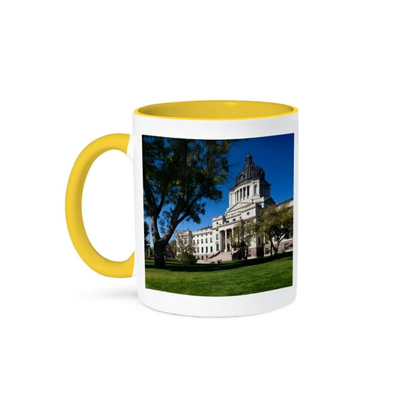 3drose, Usa, South Dakota, Pierre, South Dakota State Capitol Exterior, 15oz Two-tone Yellow Mug