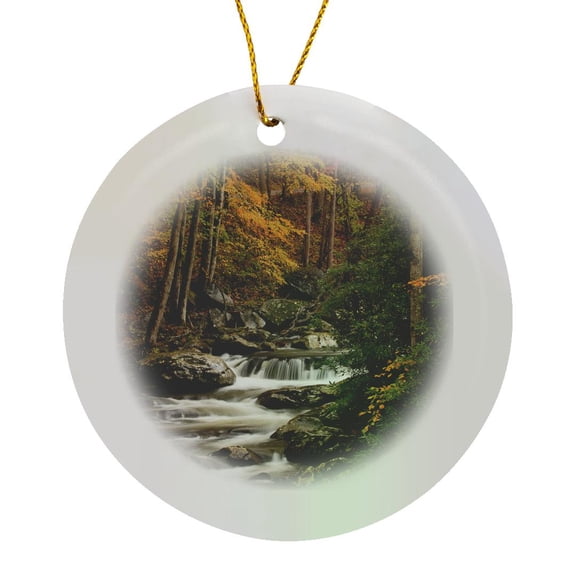 3drose, Usa, Tennesse. Fall Foliage Along a Stream in the Smoky Mountains., Circle Porcelain Ornament
