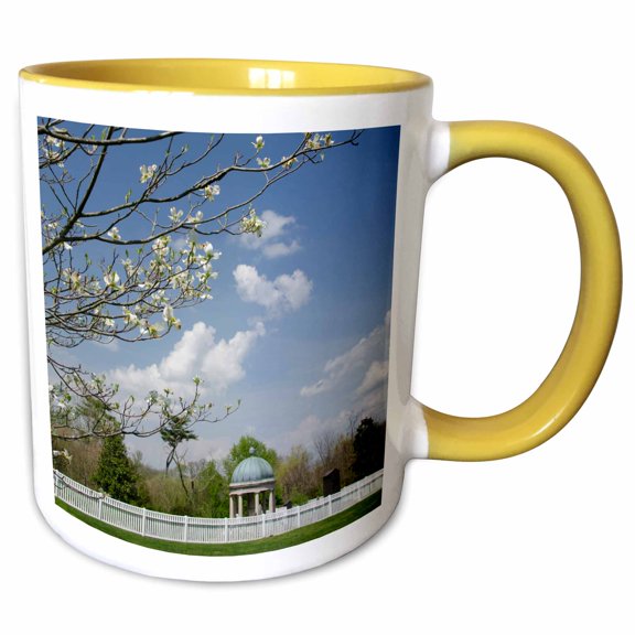3drose, Usa, Tennessee. the Hermitage. Jacksons Tomb with Dogwood Trees., 11oz Two-tone Yellow Mug