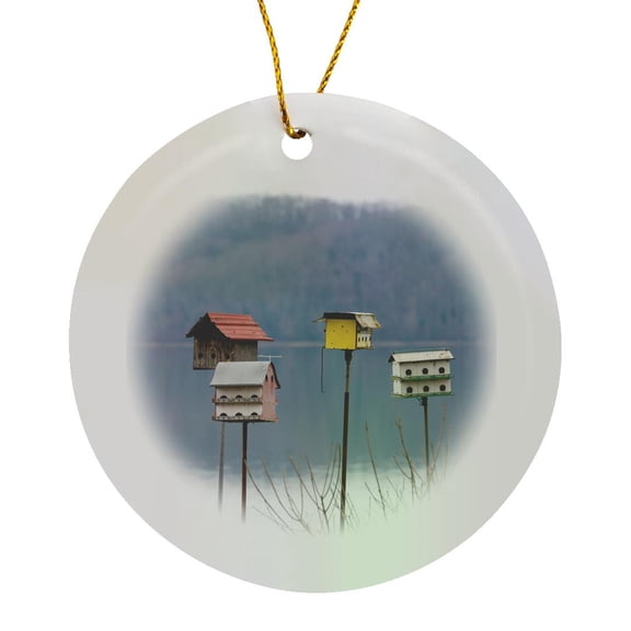 3drose, Usa, Tennessee. Whimsical Martin Houses Made from Recycled Materials, Circle Porcelain Ornament