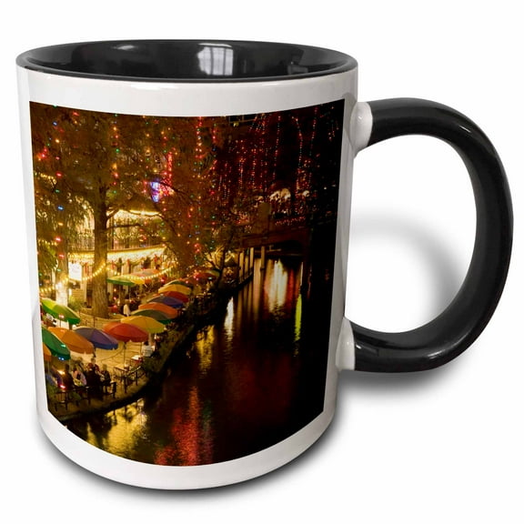 3drose, Usa, Texas, San Antonio Riverwalk Area / Evening - Us44 Wbi0260 - Walter Bibikow, 11oz Two-tone Black Mug