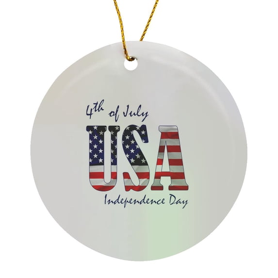 3drose, Usa Text, the American Flag. 4th of July, Independence Day Text, Circle Porcelain Ornament