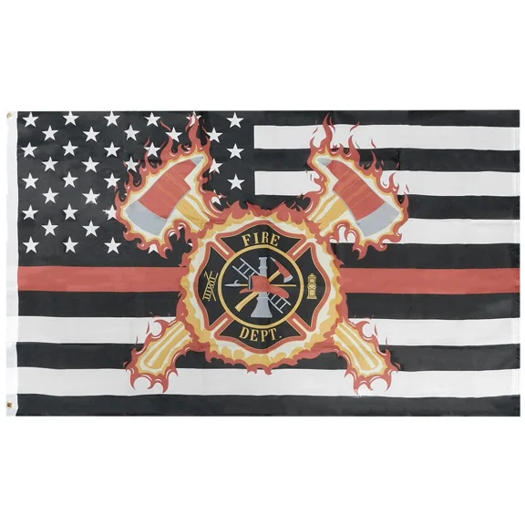 Usa Thin Red Line Fire Axes Fire Dept 3X5 3'X5' Woven Printed Nylon Flag Banner