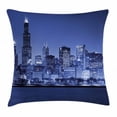 thumbnail image 1 of Usa Throw Pillow Cushion Cover, Chigago City Skyline at Night with Tall Buildings Urban Modern Life American Town Scene, Decorative Square Accent Pillow Case, 18 X 18 Inches, Dark Blue, by Ambesonne, 1 of 2