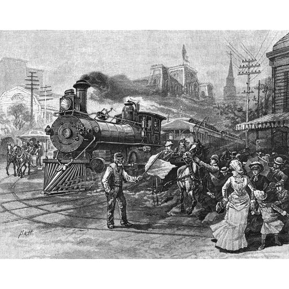 Usa Train In Street 1885 Poster Print By Mary Evans Picture Library (36 X 24)