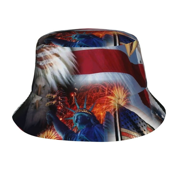 Usa United States American Flag Bucket Hat, Packable Fisherman Sun Cap, Foldable UV Protection for Fishing Beach Hiking Camping