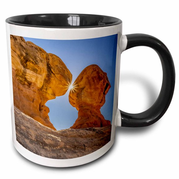 3drose, Usa, Utah, Devils Garden Natural Area. Sun on Hoodoo Formations 3, 11oz Two-tone Black Mug