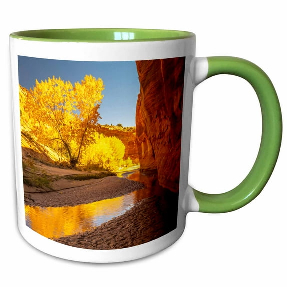 3drose, Usa, Utah, Grand Staircase Monument. Harris Wash. Fall Cottonwoods 4, 15oz Two-tone Green Mug