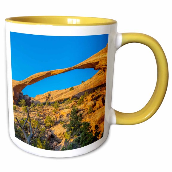 3drose, Usa, Utah. Landscape Arch Near the Devils Garden in Arches Np., 11oz Two-tone Yellow Mug