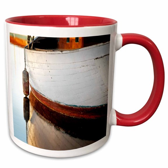 3drose, Usa, Wa, Seattle. Wooden Boat Reflects on Lake, 11oz Two-tone Red Mug