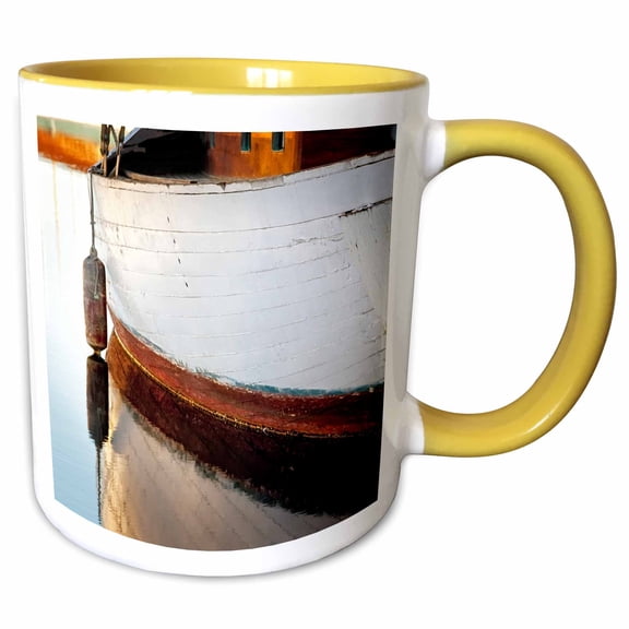 3drose, Usa, Wa, Seattle. Wooden Boat Reflects on Lake, 11oz Two-tone Yellow Mug