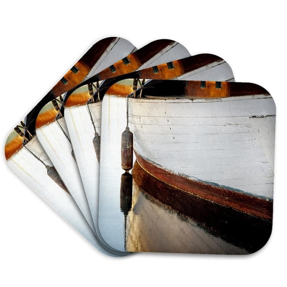 3drose, Usa, Wa, Seattle. Wooden Boat Reflects on Lake, Set of 4 Coasters - Soft