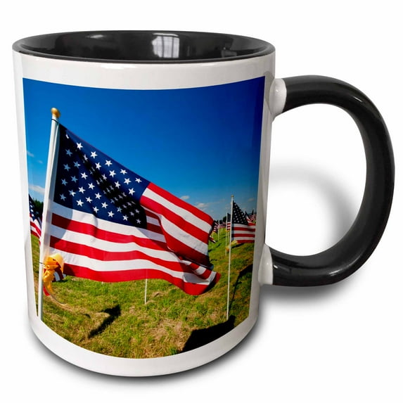 3drose, Usa, Washington, Aberdeen. a Display of 400 American Flags in a Field., 15oz Two-tone Black Mug