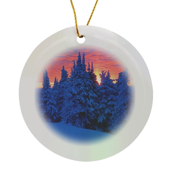 Usa, Washington, Mt. Spokane State Park, Winter Sunset., Circle Porcelain Ornament