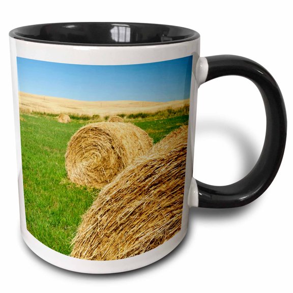 3drose, Usa, Washington, Palouse. Hay Bales on a Farm - Us48 Rdu0482 - Richard Duval, 11oz Two-tone Black Mug