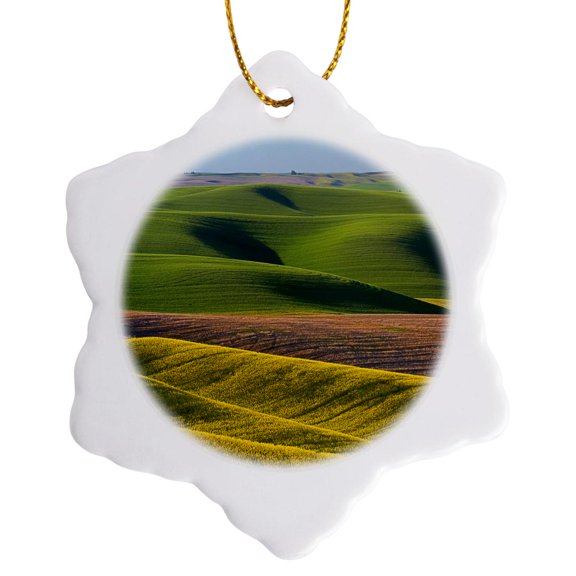 3drose, Usa, Washington, Palouse, Whitman County, Canola Fields and Wheat, 3 inch Snowflake Porcelain Ornament