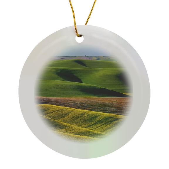 3drose, Usa, Washington, Palouse, Whitman County, Canola Fields and Wheat, Circle Porcelain Ornament