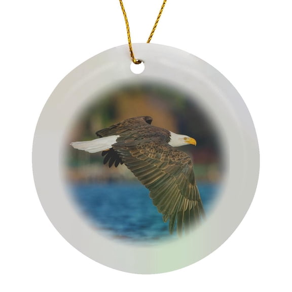 3drose, Usa, Washington, Seattle, a Bald Eagle Flies Low over Lake Washington., Circle Porcelain Ornament