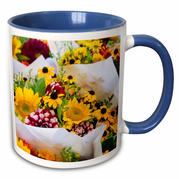 3drose, Usa, Washington, Seattle, Bouquets at Pike Place Public Market., 11oz Two-tone Blue Mug
