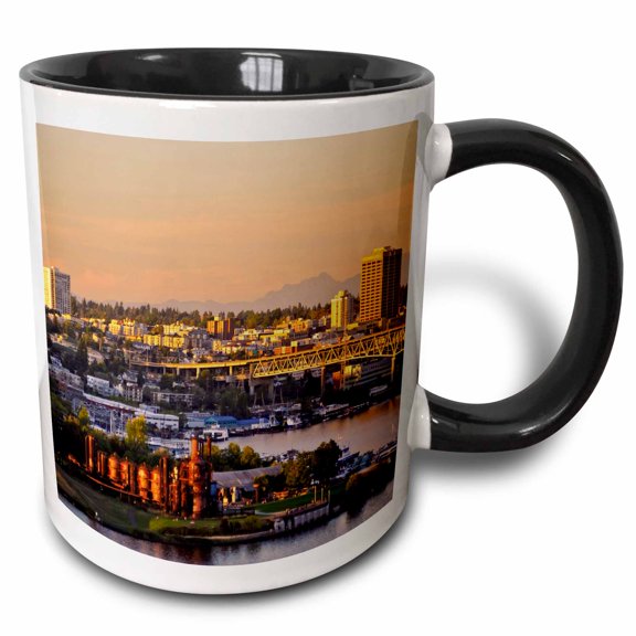 3drose, Usa, Washington, Seattle. Mt. Rainier, Lake Union - Us48 Rdu0278 - Richard Duval, 11oz Two-tone Black Mug