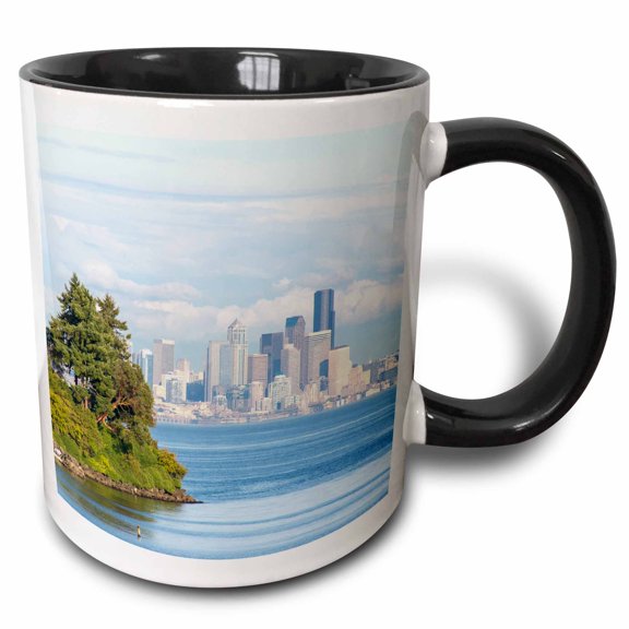 3drose, Usa, Washington, Seattle. Wing Point on Bainbridge Island from Ferry., 11oz Two-tone Black Mug