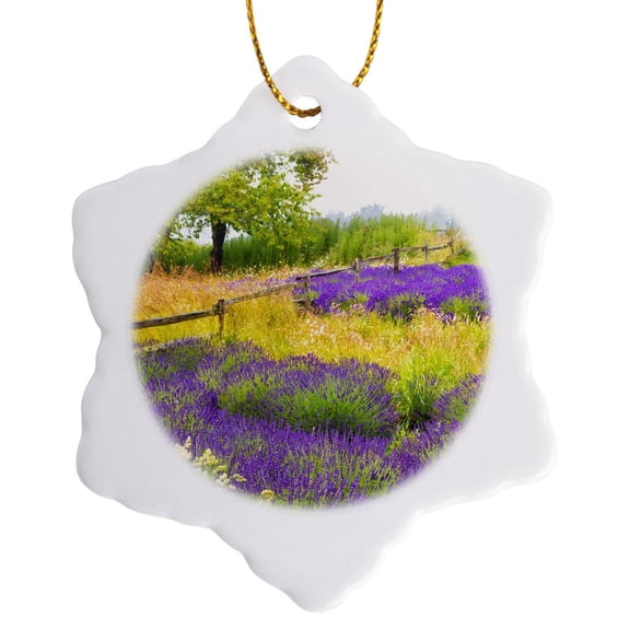 3drose, Usa, Washington, Sequim. Lavender and Trees., 3 inch Snowflake Porcelain Ornament