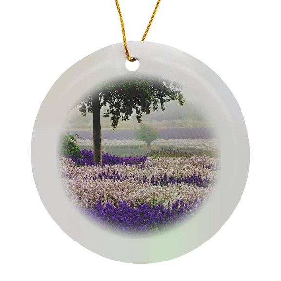 3drose, Usa, Washington, Sequim, Lavender Field Blooming with Lone Tree, Circle Porcelain Ornament