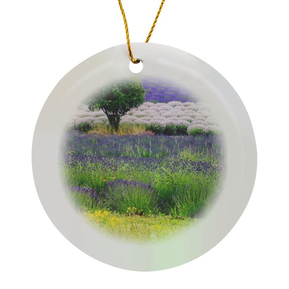 3drose, Usa, Washington, Sequim, Lavender Field in Full Boom., Circle Porcelain Ornament
