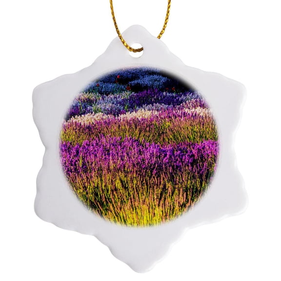 3drose, Usa, Washington, Sequim, Lavender Field, Lavender Field in Full Boom, 3 inch Snowflake Porcelain Ornament