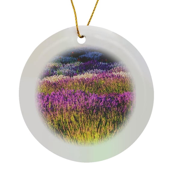 3drose, Usa, Washington, Sequim, Lavender Field, Lavender Field in Full Boom, Circle Porcelain Ornament