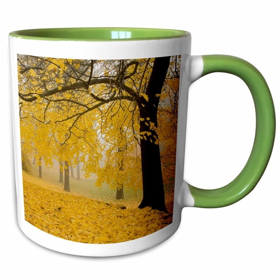 3drose, Usa, Washington, Spokane, Manito Park, Horse Chestnut Trees in Fall, 11oz Two-tone Green Mug