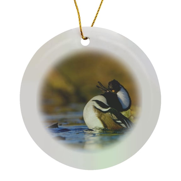 3drose, Usa, Washington State. Male Hooded Merganser Bird - Us48 Glu0274 - Gary Luhm, Circle Porcelain Ornament