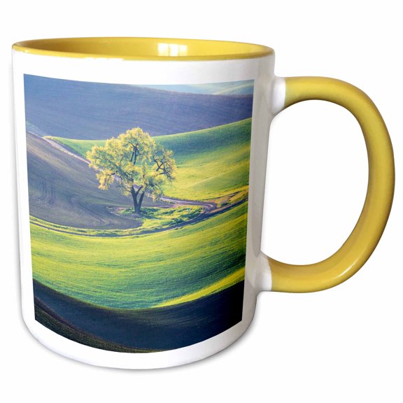 3drose, Usa, Washington State, Palouse, Lone Tree in Wheat Field, 11oz Two-tone Yellow Mug