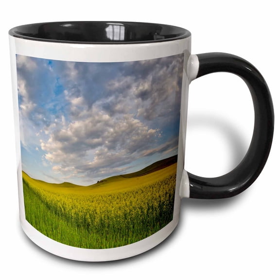 3drose, Usa, Washington State, Palouse. Springtime Landscape. Canola Fields., 11oz Two-tone Black Mug