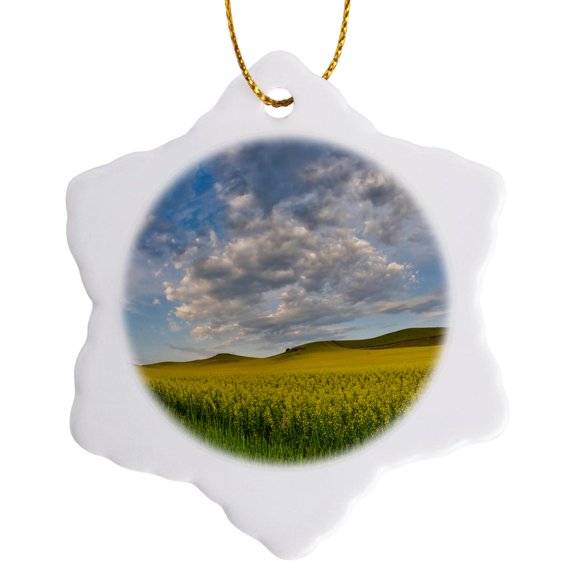 3drose, Usa, Washington State, Palouse. Springtime Landscape. Canola Fields., 3 inch Snowflake Porcelain Ornament